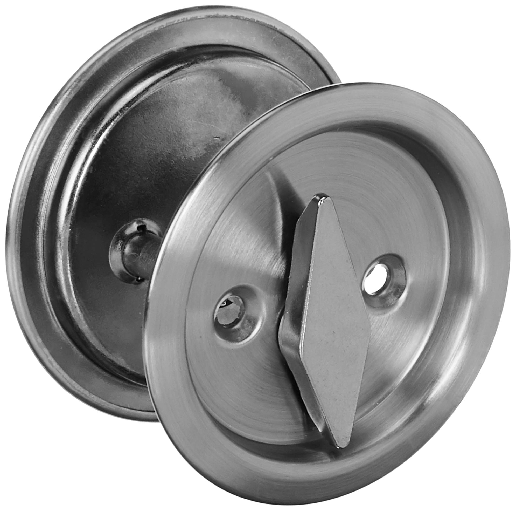 Kwikset 335 15 RND Pckt DR LCK Round Bed/Bath Pocket Door Lock in Satin Nickel