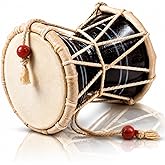 Indian Damru Hand Drum, 3 Inch Small, Wood &amp; Leather Percussion Instrument | Handmade traditional classical damroo dumroo damaru world folk musical instrument for weddings, bhajans, gifting &amp; d&eacute;cor