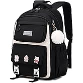 QHRIDS Girls Backpack Aesthetic Laptop Backpacks Kawaii Large Bookbag Anime Casual Travel Daypack,Black