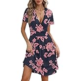 YSYOKOW Women's Summer Faux Wrap V Neck Midi Dress Short Sleeve Casual A-Line Sundress with Pockets for Beach Party Work