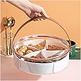 Clear Divided Serving Tray with Lid & Handle, Portable Round Plastic Veggie Tray, Platter Food Storage Container Box for Candy, Appetizer, Snack, Dried Fruit, Nuts, Vegetable, Party