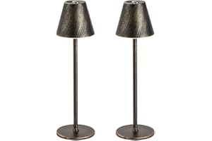 TIMJORMAN 2 Pack LED CordlessTable Lamp,4000mAh Rechargeable Battery Desk lamp,3 Level Brightness Night Light, Metal Shell,Simple Design, for Couple Dinner/Coffee Table/Restaurant/Bedroom(Vintage Copper 2pack)