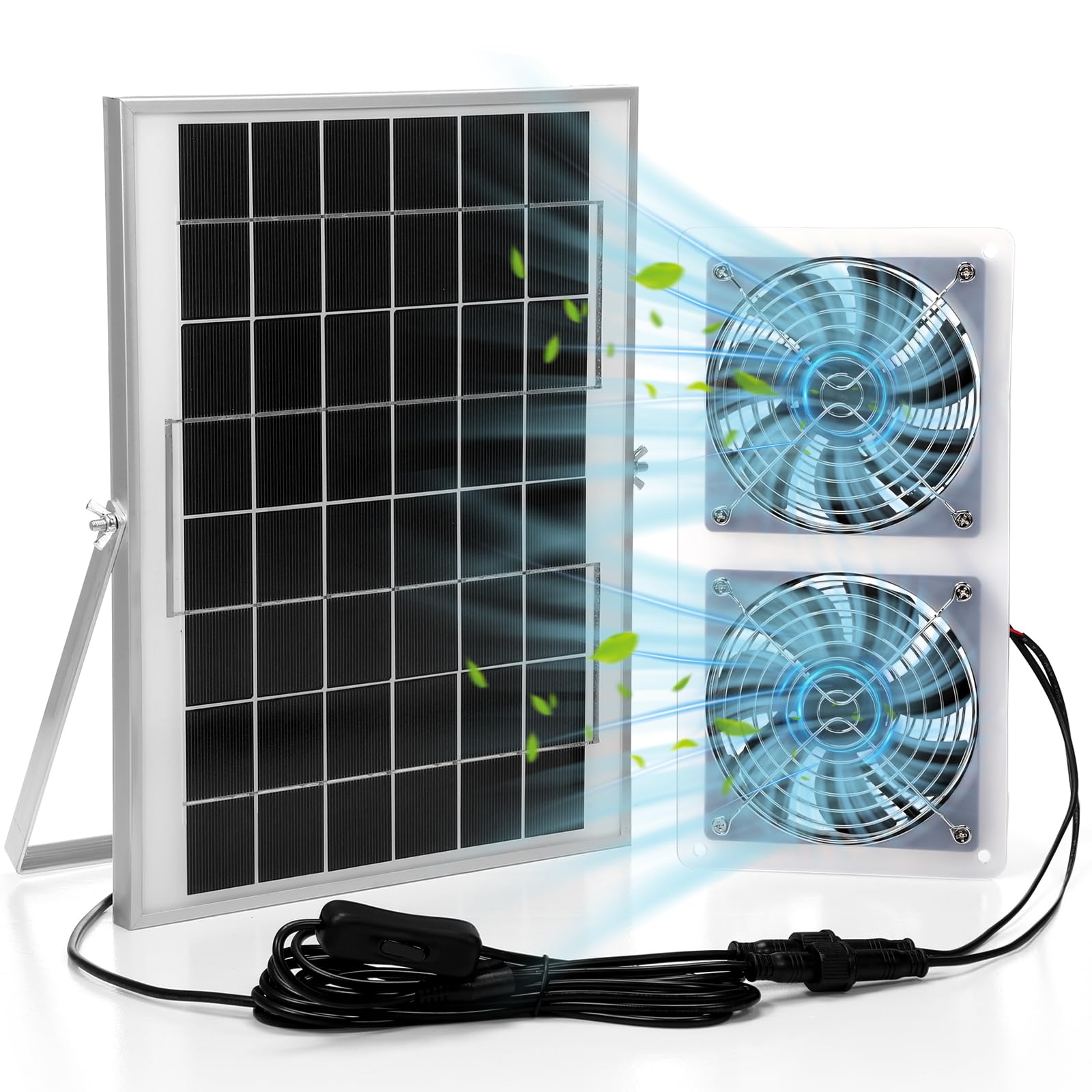 Photo 1 of Glooglitter 1 Set Solar Fan for Greenhouse, 10 W Solar Panel Fan Kit with Bracket Waterproof Solar Exhaust Fan Solar Dual Fan for Intake or Exhaust Air for Attic, Shed, Barn, Chicken Coop, Dog House