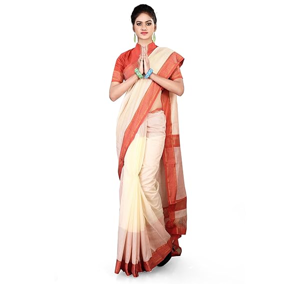 Uniform Sarees Womens Poly Cotton Saree with Blouse Piece (D.No - 268/2017, Orange)