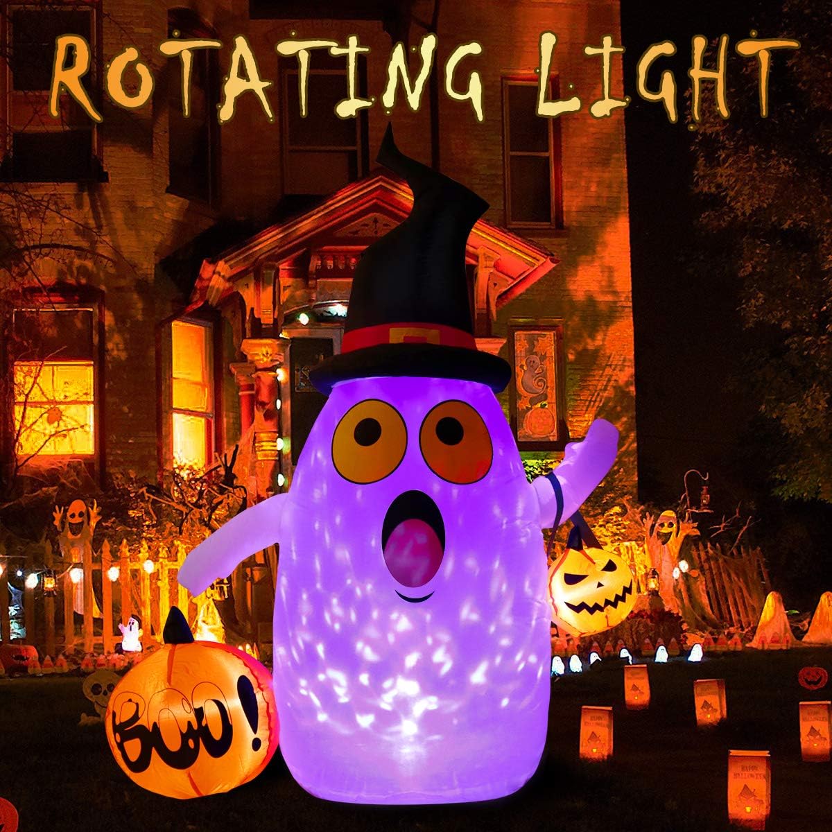 Halloween Inflatable Ghost Lantern 63 Inch, Blow Up Ghost with Rotating LED Lights for Indoor Outdoor Yard Lawn Art Halloween Decoration
