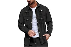 Xiaojmake Mens Casual Work Shirt Jacket Long Sleeve Button Down Fall Waffle Shacket Quilted Jackets Overshirt with Pockets