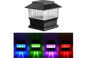 MOON-DE-AGE RGB&Warm Solar Post Cap Lights 50 Lumen, Outdoor 4x4 3.5x3.5 4.5x4.5 or 5.5x5.5 Led Fence Deck Patio Garden Post Lights for Christmas Halloween Parties(Black, 1 Pack)
