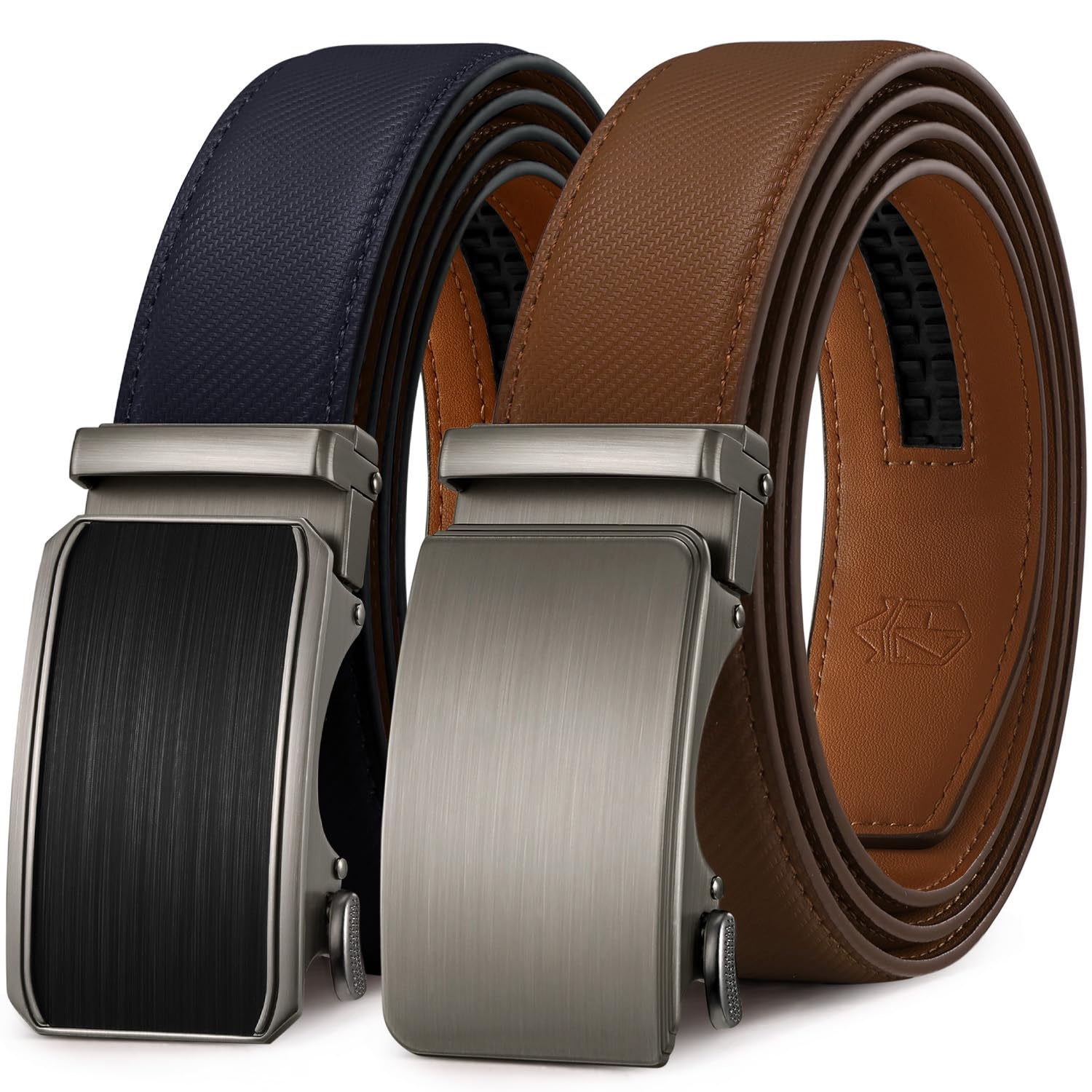 Zitahli Ratchet Belt for Men - 2 Packs Leather Mens belt For Gift Men Dress and Casual,Trim to Fit Size 46"-52" Image