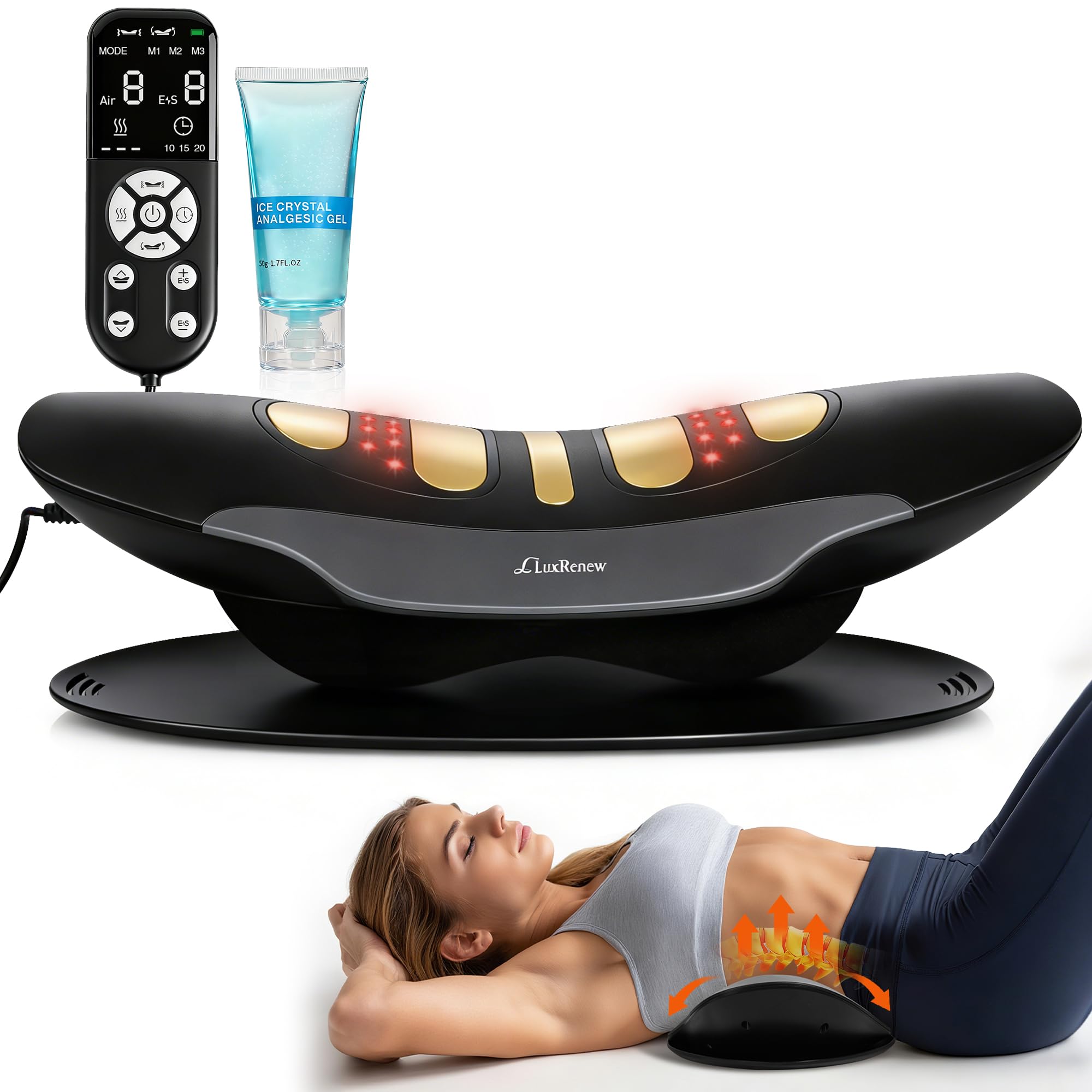 Photo 1 of Electric Lumbar Traction Device for Lower Back Pain Relief, Multifunctional Lumbar Stretcher with Dynamic Traction, Red Light Therapy, 8-Level Electrotherapy, 3-Level Thermal Therapy, Vibration