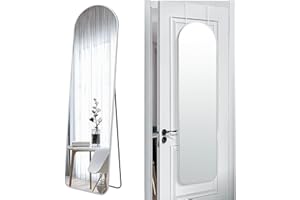 SCWF-GZ 57x16 Door Hanging Full Length Mirror, Floor Stand (Height 5.7ft just Body in1.3ft) / Wall Mounted Metal Frame Arch Dressing Mirrors for Bedroom Living Room 57 inch Silver