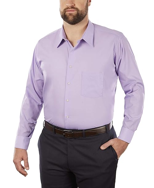 Van Heusen Men's Big Fit Dress Shirt Poplin Solid (Big and Tall), Lavender, 20" Neck 34"-35" Sleeve