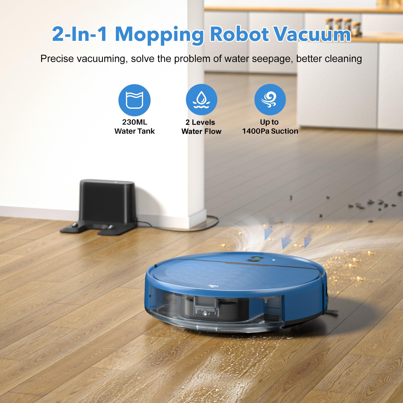 Robot Vacuum and Mop Combo, 2 in 1 Mopping Robot Vacuum Cleaner Compatible with WiFi/App, Robotic Vacuum Up to 2300Pa Suction, Self-Charging, Slim, Ideal for Hard Floor, Pet Hair, Low Pile Carpet - Image 2
