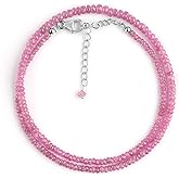InfinityGemsArt Pink Sapphire Choker Necklaces, Natural Gemstone Beads Dainty Jewelry for Women, September Birthstone, Chakra Energy Crystals, 925 Sterling Silver Chain 18 inch, Elegant Gifts For Her