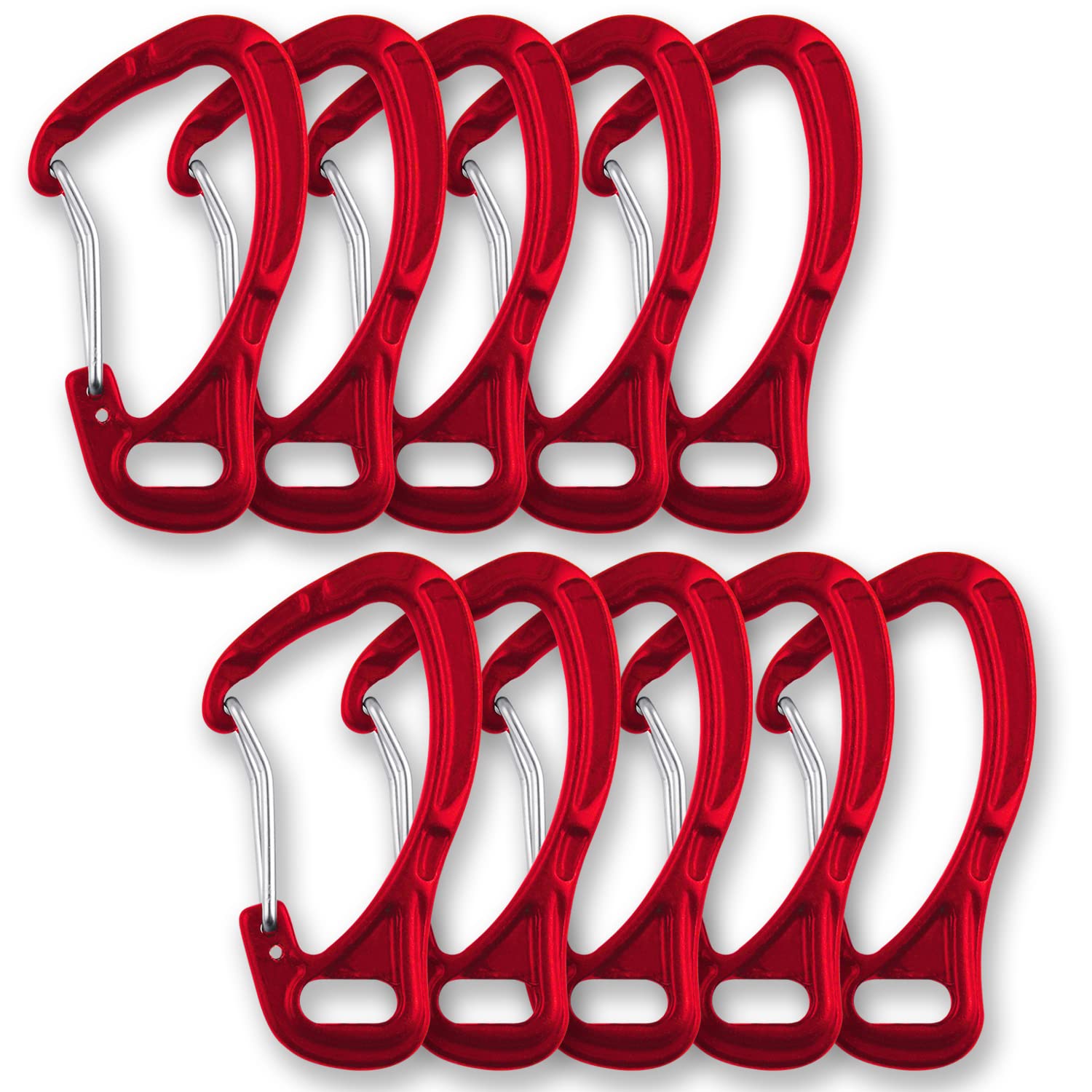 10 PCS Carabiner Clip Hook Durable Keyring Keychain Camping Accessories for Camping, Traveling, Fishing, Outdoor, Red