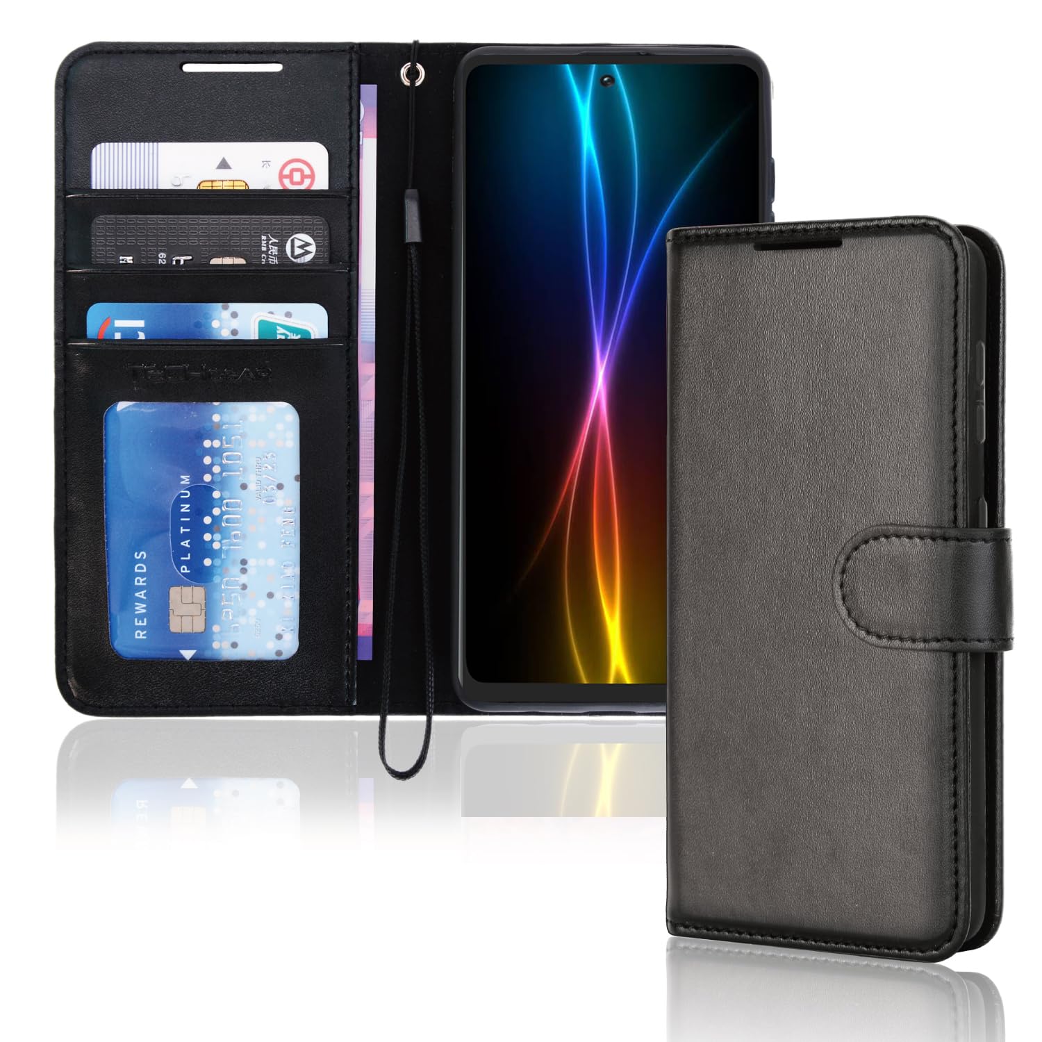 TECHGEAR Galaxy S20 FE Leather Wallet Case, Flip Protective Case Cover with Wallet Card Holder, Stand and Wrist Strap - Black PU Leather with Magnetic Closure Designed For Samsung S20 Fan Edition