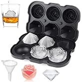 Ice Cube Tray, Mikiwon 2 inch Rose Ice Cube Trays With Covers, 3 Cavity Silicone Rose Ice Tray &amp; 3 Diamond Ice Ball Maker, Easy Release Large Ice Cube Form for Chilled Cocktails, Whiskey Juice Black