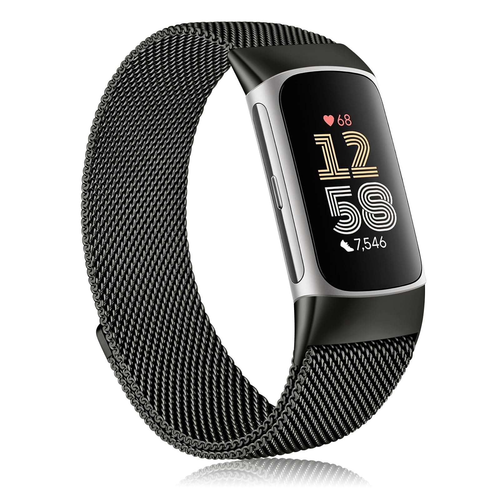 Fitbitcharge 6/5 Mesh Loop Stainless Steel Replacement Strap With Magnetic Clasp - Men & Women Women, Men, Black