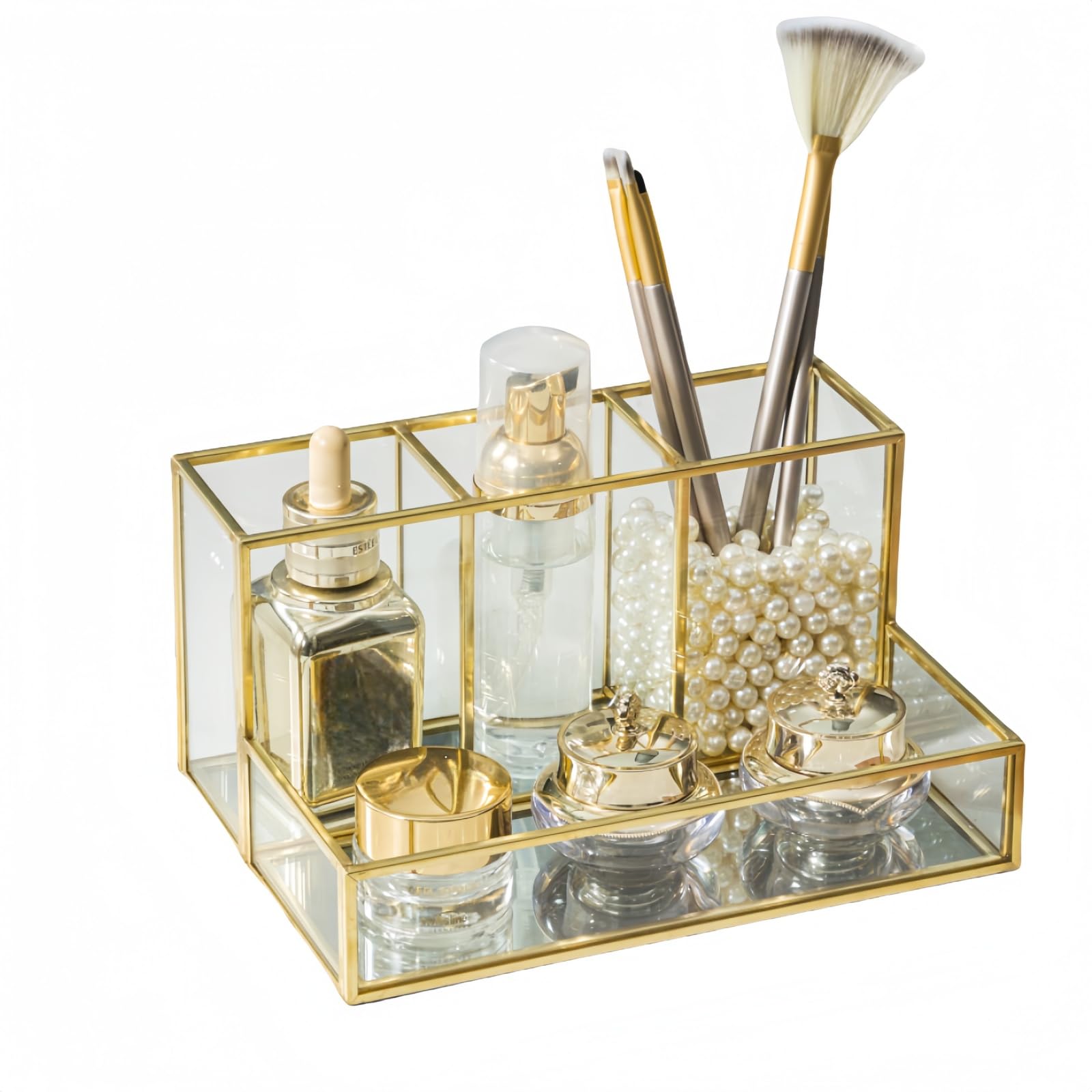 SLHEQING Cosmetic Organizer Glass Makeup Brush Holder Clear Makeup Organizer, Perfume Jewellery Organiser Tray — image 1