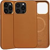Rumwot for iPhone 14 Pro Max Leather Case Brown | Full Grain Genuine Leather | Compatible with MagSafe and Wireless Charging | Metal Buttons Camera Bezel | Slim Fit | Drop and Scratch Resistant
