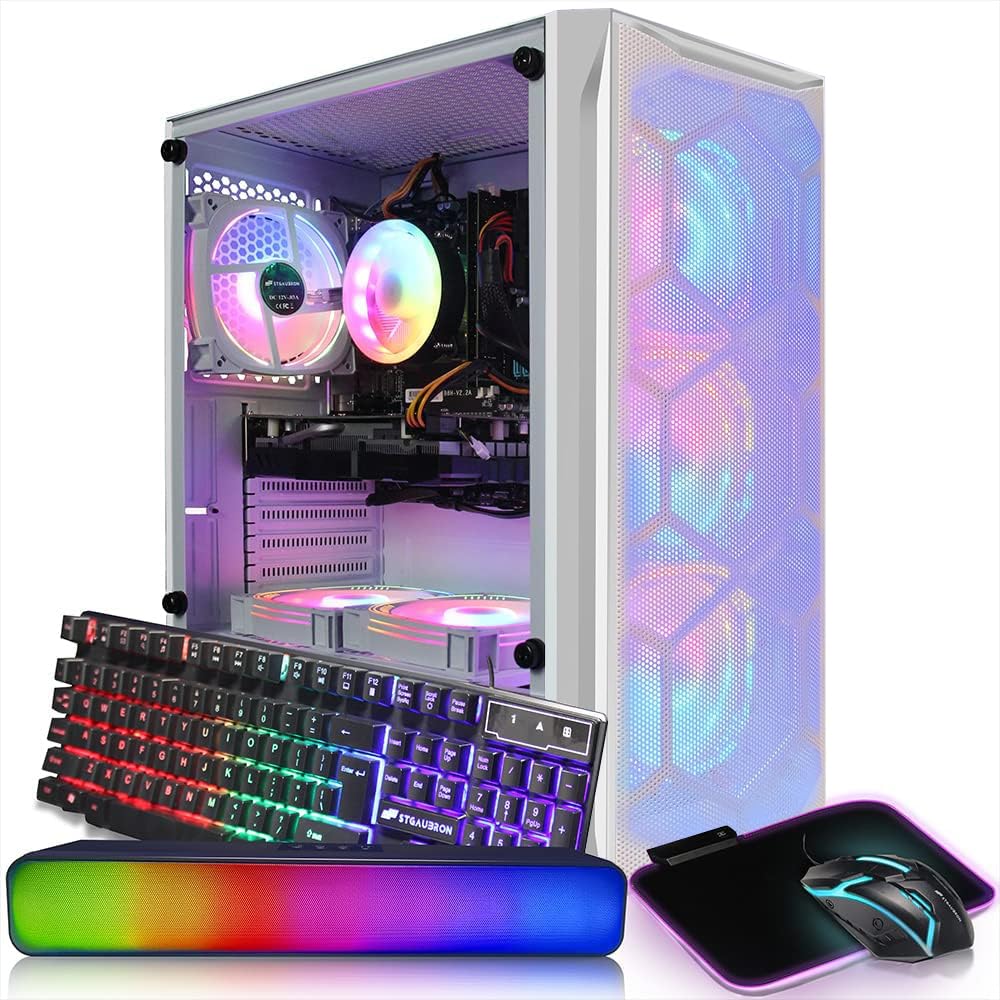 STGAubron Gaming Diamond Desktop, Intel Core i7 3.4 GHz up to 3.9 GHz, 16G RAM, 512G SSD, WiFi, BT 5.0, GTX 1660 Ti 6G GDDR6, RGB Fan x 6, RGB Keyboard & Mouse, Windows 11 Home