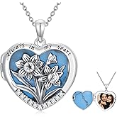 MEIDERBO Birth Flower Photo Locket Necklace 925 Sterling Silver 12 Month Locket Necklace with Picture Birth Flower Photo Jewelry Gifts for Women Mom Daughter