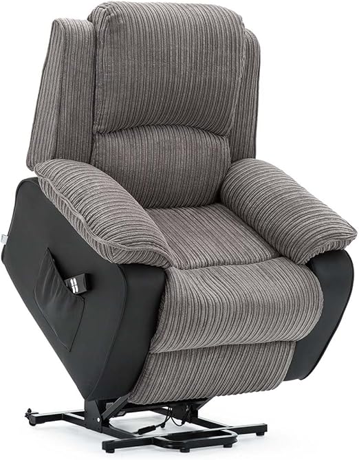 More4Homes POSTANA DUAL MOTOR ELECTRIC RISE RECLINER JUMBO CORD FABRIC ARMCHAIR ELECTRIC LIFT