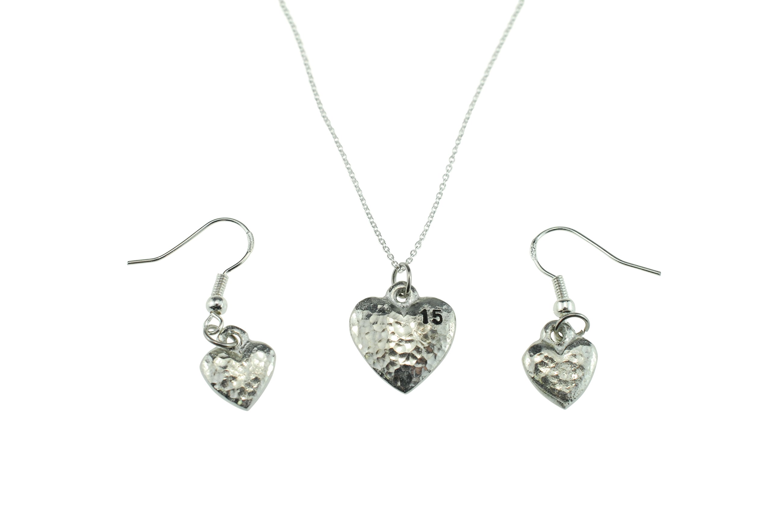 Pirantin 15th Anniversary Heart Earring and Necklace Set