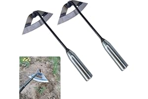 BUERKEO 2Pcs Gardening Tools Hollow Hoe, All-Steel Hardened Hollow Hoe, Sharp Durable Garden Weeding Tools, Hoe Garden Tool Hand Shovel Weed Puller for Backyard Loosening Farm Planting Weeding (Hand Holding)