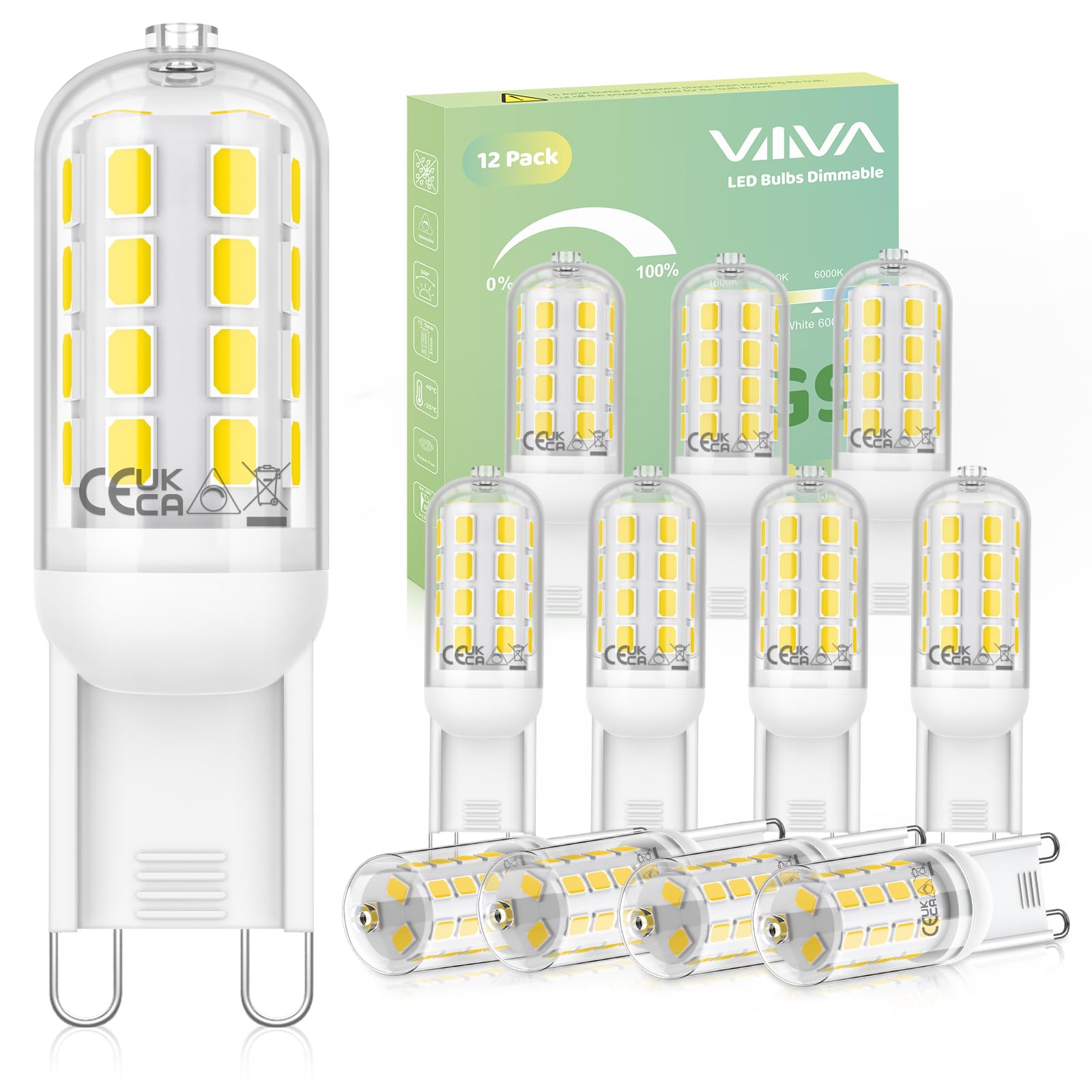 VIIIVA G9 LED Light Bulbs Dimmable 5W-12Pcs, Cool White 6000K, 500LM, Equivalent to 45W G9 Halogen Bulb, Energy Saving Bulb, CRI>80, 360° Beam Angle, No Flicker, for Home Lighting, Crystal Chandelier — image 1