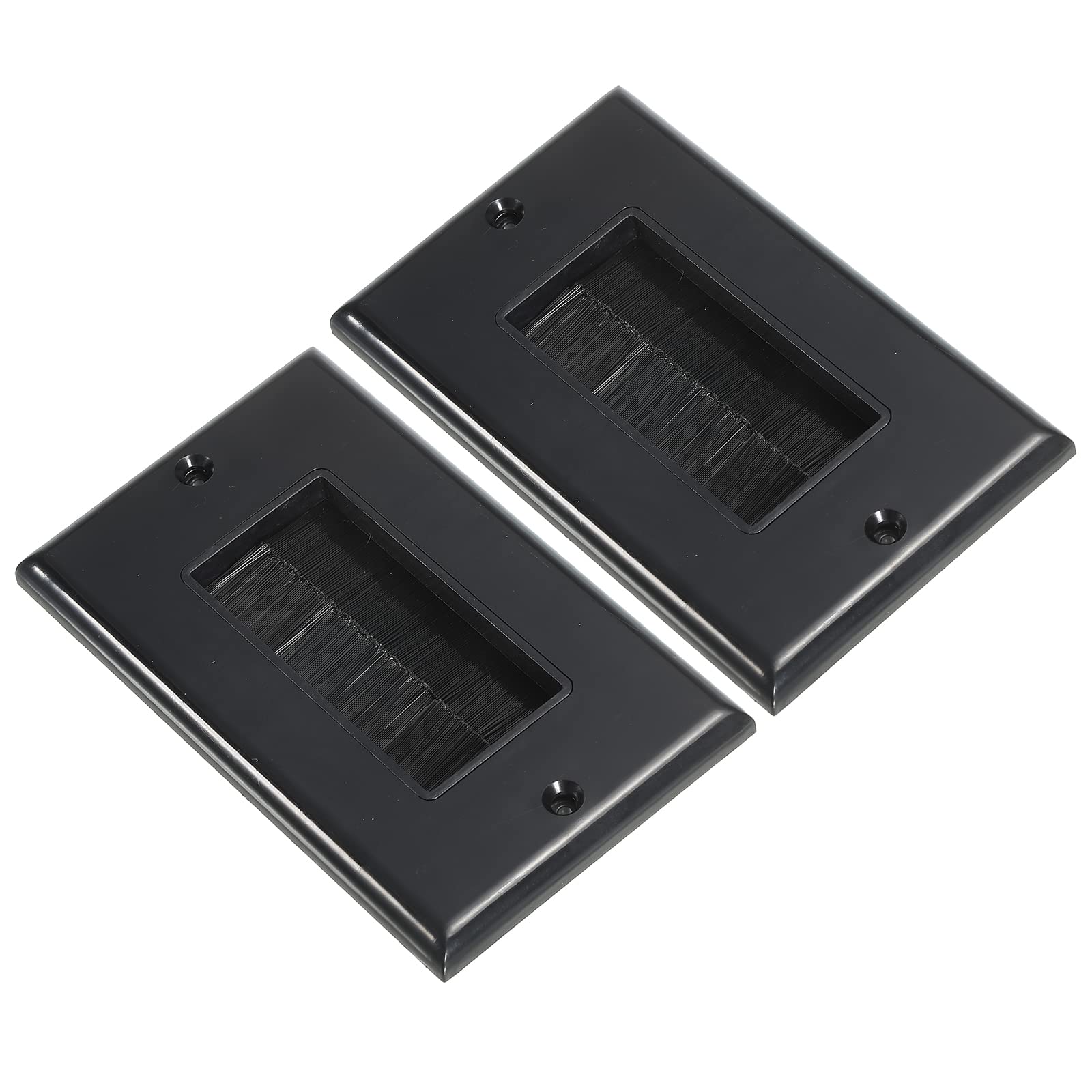 PATIKIL Brush Wall Plate Decoration Wall Panel Cable Pass Through Single Gang 114mmx70mm Black for Low-Voltage Cables Pack of 2