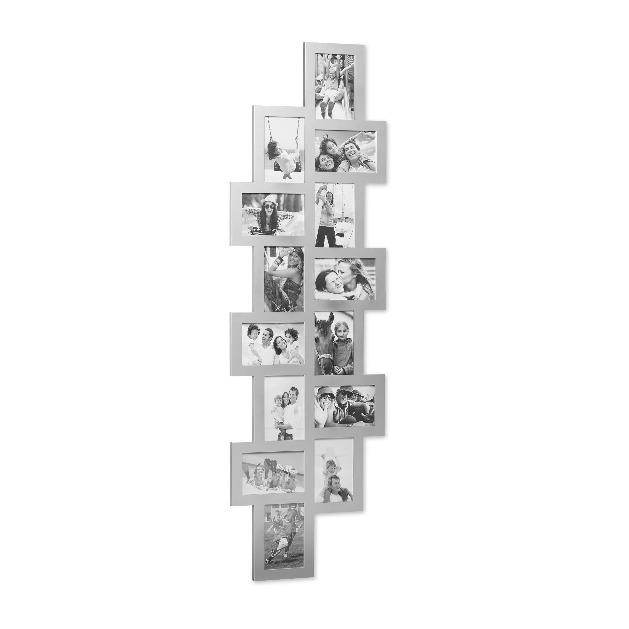Relaxdays Picture Frame Collage, Photo Gallery for 14 Pictures, Hanging Frame, Multi Photo, Silver