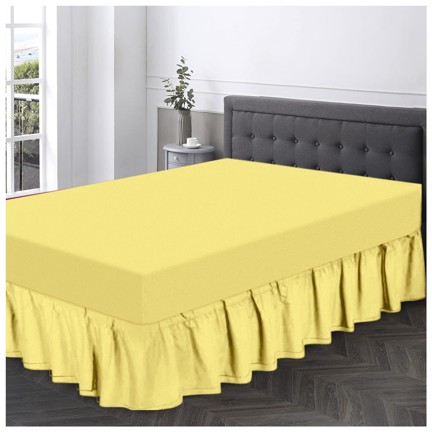 Gaveno Cavailia Super Soft Plain Dyed Diamond Base Valance Sheet [ King - Yellow ]