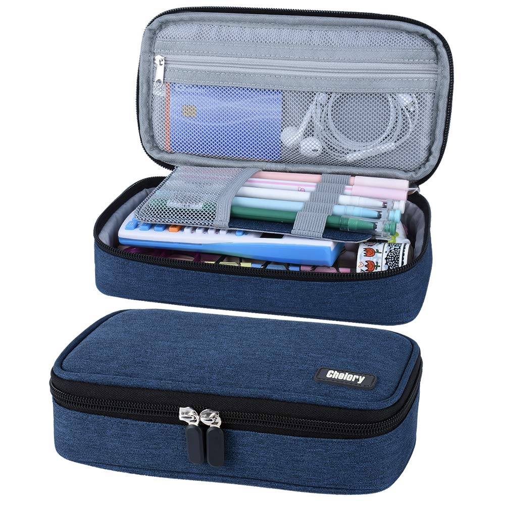 Chelory Large Pencil Case Big Capacity Pencil Cases Bag for Boys Girls Teen College School Students, High Storage Pen Pouch Holder for Stationery Office Organiser Supplies Makeup Bag Adults, Dark Blue
