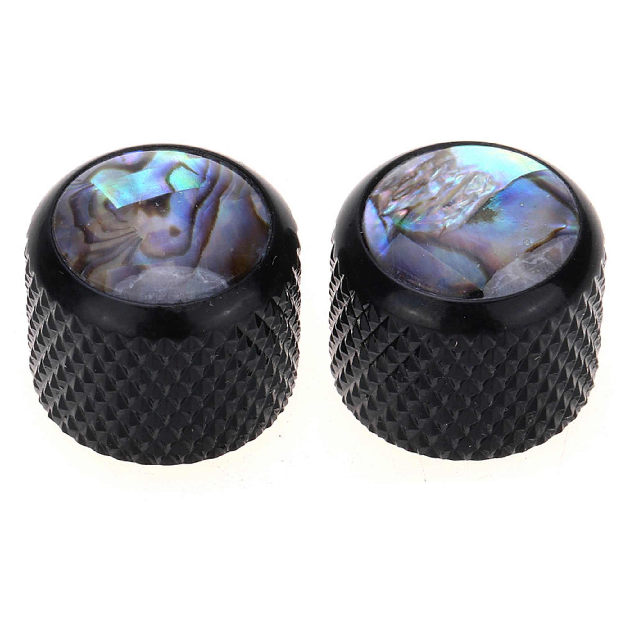 Musiclily Pro Traditional Metal Metric Size Abalone Top Dome Knobs for Tele Telecaster Electric Guitar or Bass, Black (Set of 2)