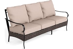 MFSTUDIO Outdoor Patio Furniture Set, 3-Seat Metal Patio Conversation Sofa, Outdoor Rattan Wicker Conversation Sofa Set with Cushion for Garden Porch Poolside,450 LBS