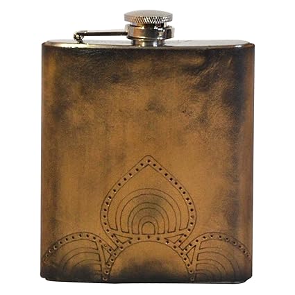 VINAY AND VIJAY 7 Oz Genuine Leather Hip Flasks for Men Gift for Men - Brown Color