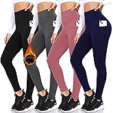 FULLSOFT 4 Pack Fleece Lined Leggings with Pockets for Women High Waisted Thermal Winter Warm Yoga Pants for Workout Running