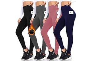 FULLSOFT 4 Pack Fleece Lined Leggings with Pockets for Women High Waisted Thermal Winter Warm Yoga Pants for Workout Running