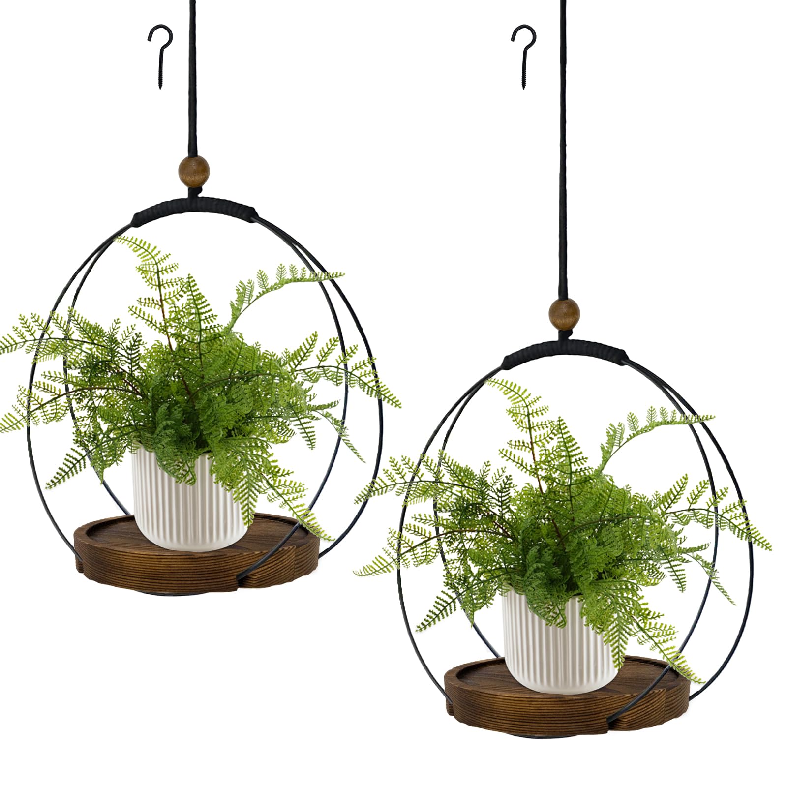 Photo 1 of hismocal 2 Pack Hanging Planter for Indoor Plants, Plant Hanger with Sturdy Wood Base, Modern Boho Macrame Plant Hanger, Wall Ceiling Window Stands (Plants/Pots Not Included)