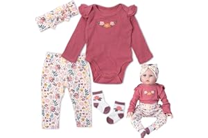 PEDOLLTREE Reborn Baby Dolls Clothes 22 inch Outfit Accessories Flower 4pcs Set for 17-22 Inch Reborn Doll Newborn Girl