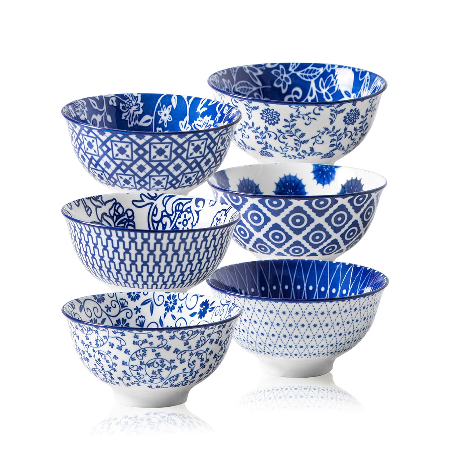 Cerkik Ceramic Dessert Bowl Sets - 350 ml Small Cereal Bowls 12 oz Inch Ice Cream Bowl for Fruit, Snack, Dipping Sauce, Side Dishes - Microwave Dishwasher Safe - Set of 6 - Vintage Blue