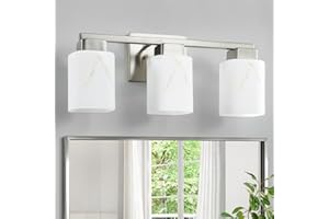 Mieloxiy 3-Light Square Bathroom Light Fixture, Brushed Nickel Modern Vanity Light with White Marble Glass Shade, for Bathroo