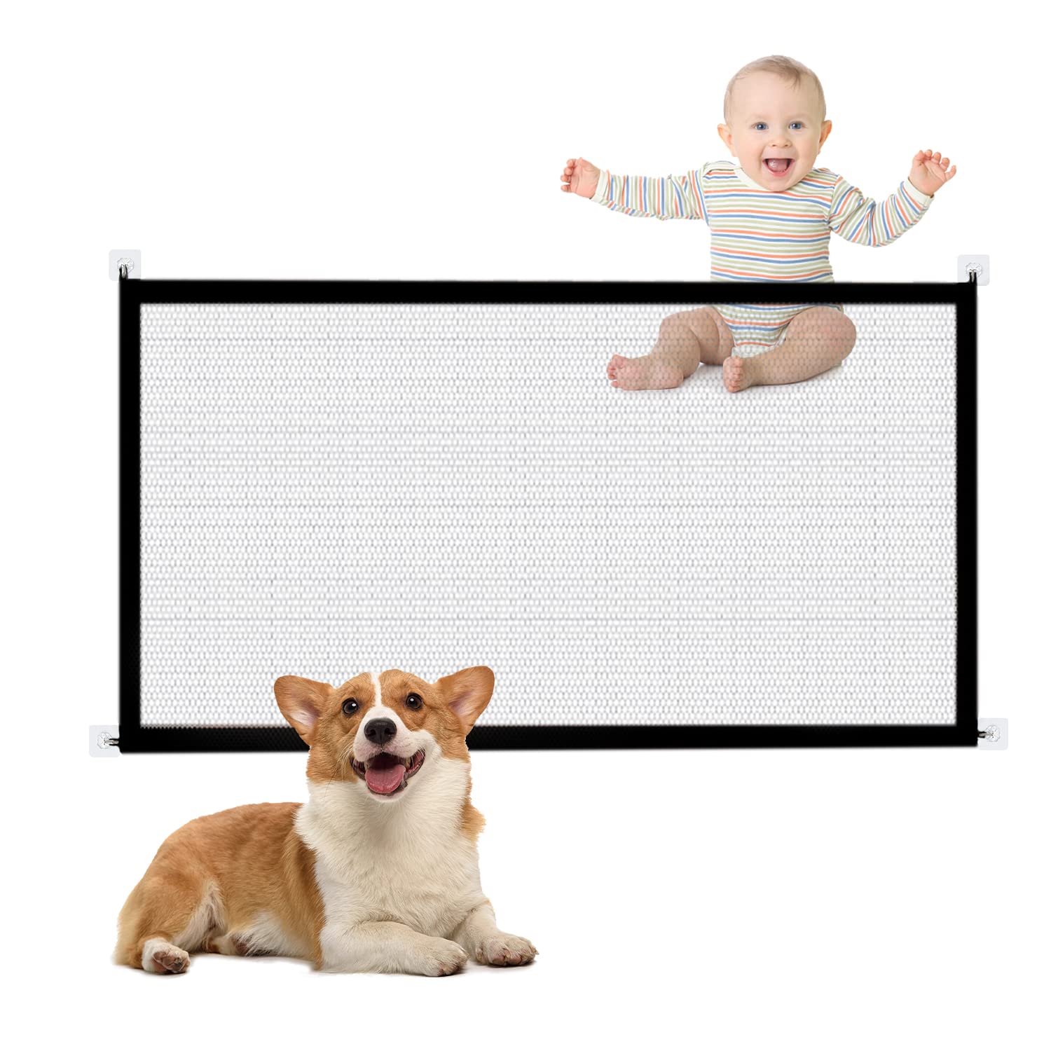 NINVVS 1 Pack Of Pet Fence, Dog Door Safety Door, Guardrail Isolation Net At The Entrance Indoor And Outdoor Stairs, Black 110 * 72cm Easy To Assemble Baby Including 4 Hooks (GLW1)