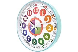 Wall Clock, Kids Wall Clock, 12 Inch Wall Clock for Kids Will Glow in The Dark Analog Silent Kids Clock for Teaching Time- Pe
