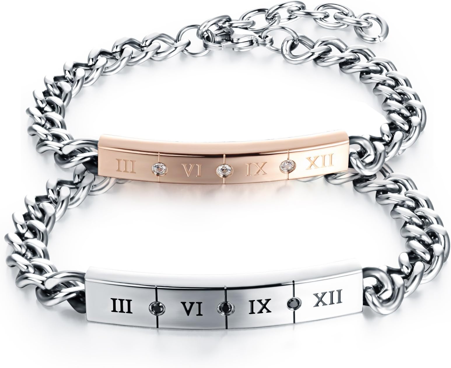 BILONG Men's Womens Couples Stainless Steel Matching Identification Love Valentine Engagement Promise Gift Link Bracelet