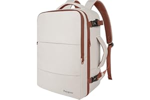 Taygeer Backpack for Women, College Backpack with Laptop Compartment & Shoe Pouch, 35l Travel Laptop Mochila Carry On Luggage, Airline Approved Personal Item Bag For Weekender Gym Hiking, Khaki White