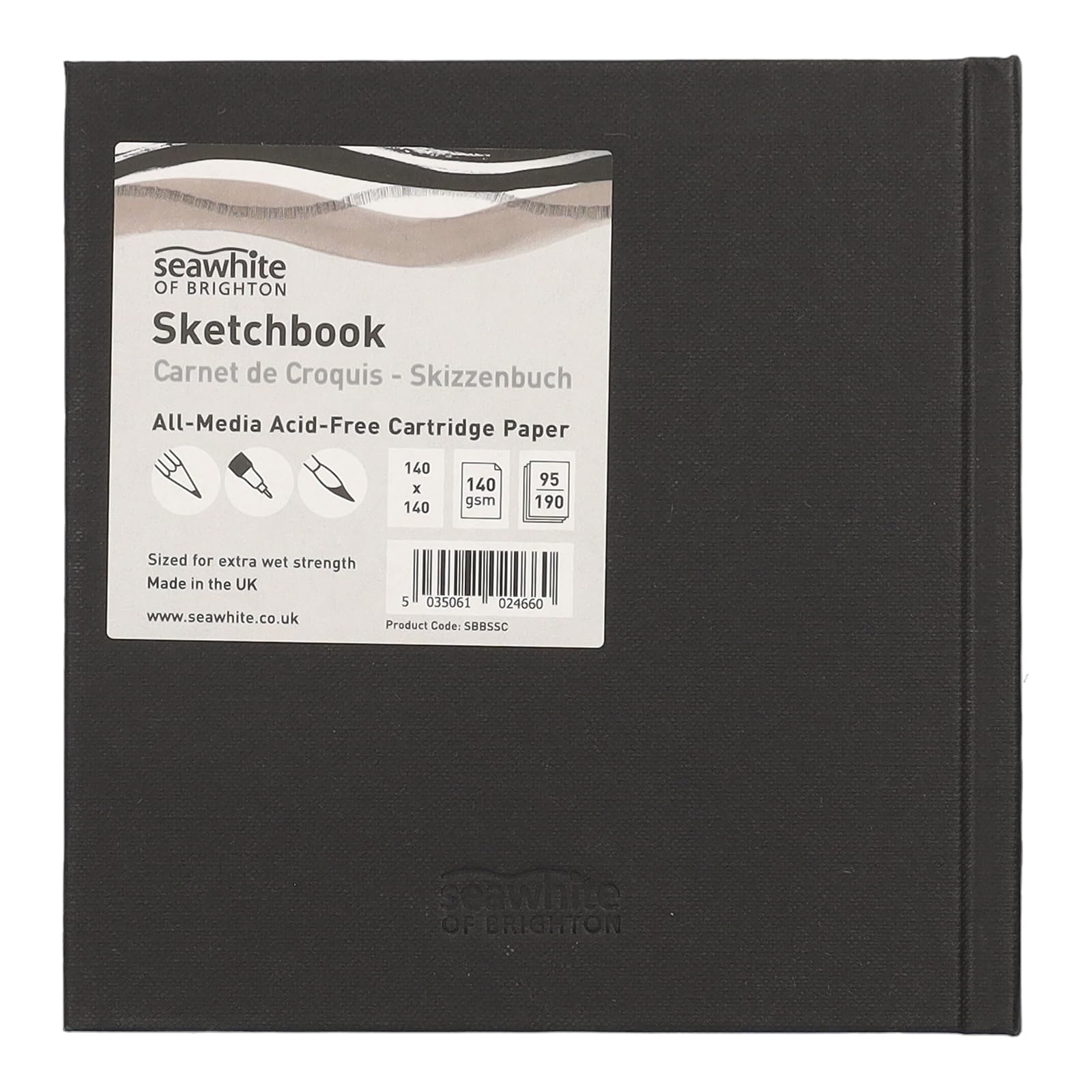 Seawhite Black Cloth Hardback Sketchbook - Small Square 140x140mm
