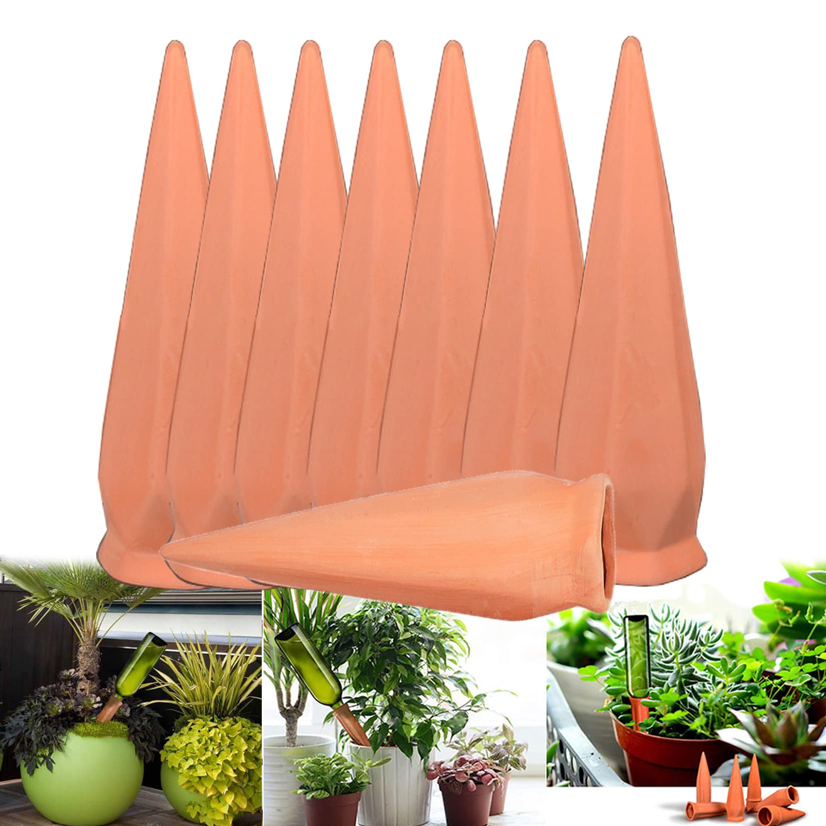 MKNZOME Plant Watering Stakes, 8pcs Terracotta Self Watering Spikes Plant Watering Devices for Wine Bottles Vacation Automatic Plant Waterers for Indoor & Outdoor Plants