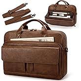 RAINSMORE Mens Laptop Bag PU Leather Messenger Bag 15.6 Inch Briefcase Vintage Computer Satchel Bag for Work Business