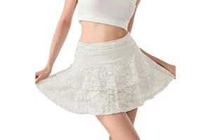 TUTQI Women Mini Skirts Floral Lace Slip Skirt Low Waist Ruffle Layered Pleated Skirts Y2k Tiered Short Skirt